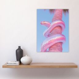 "Artery8 Shiny Chrome Pink Snake Wrapped On Palm Tree Bark Wall Art Print - Size: W12"" x H16""" - thumbnail 4