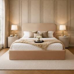 Desire Deco Plush Velvet Elysium Upholstered Bed Frame in Beige - Size: Super King - thumbnail 2