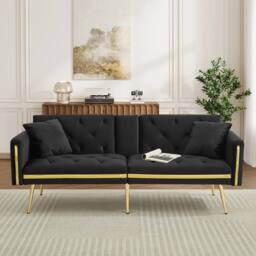 BTM Two seater sofa bed with adjustable backrest & cup holders in Black - thumbnail 9