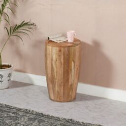 Indian Hub Surrey Drum Side Table - Solid Mango Wood - L35 x W35 x H60 cm in Brown - thumbnail 3