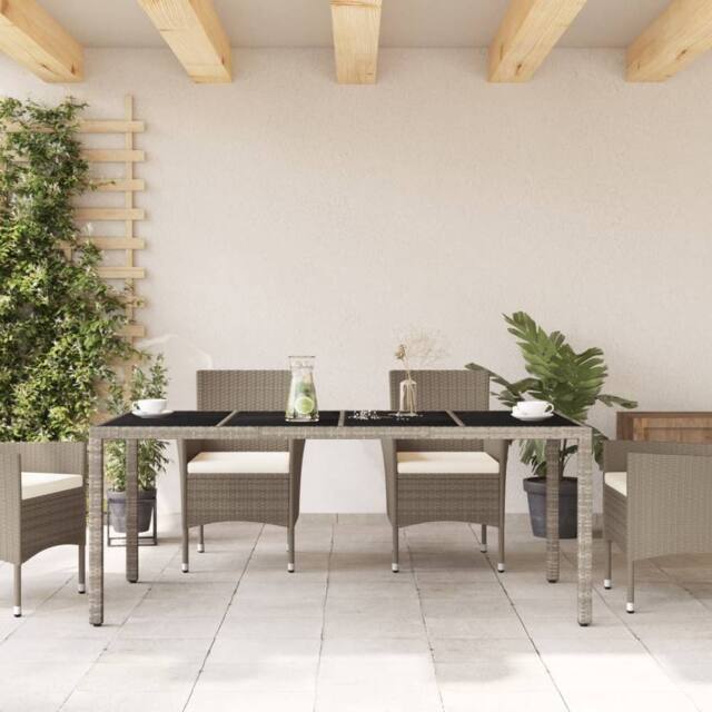 Berkfield Home Garden Table with Glass Top Light Grey 190x90x75 cm Poly Rattan - Size: 190 x 90 x 75 cm - image 1