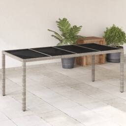 Berkfield Home Garden Table with Glass Top Light Grey 190x90x75 cm Poly Rattan - Size: 190 x 90 x 75 cm - thumbnail 2
