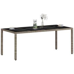 Berkfield Home Garden Table with Glass Top Light Grey 190x90x75 cm Poly Rattan - Size: 190 x 90 x 75 cm - thumbnail 4