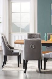 Life Interiors Set of 4 Velvet Dining Chairs Scoop Knockerback & Button Tufted, Solid Wood Legs in Dark Grey - thumbnail 8