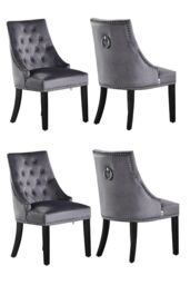 Life Interiors Set of 4 Velvet Dining Chairs Scoop Knockerback & Button Tufted, Solid Wood Legs in Dark Grey - thumbnail 1
