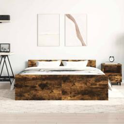 Berkfield Home Durable Bed Frame with Headboard & Footboard Smoked Oak 120x200 cm in Brown - Size: Small Double - thumbnail 4