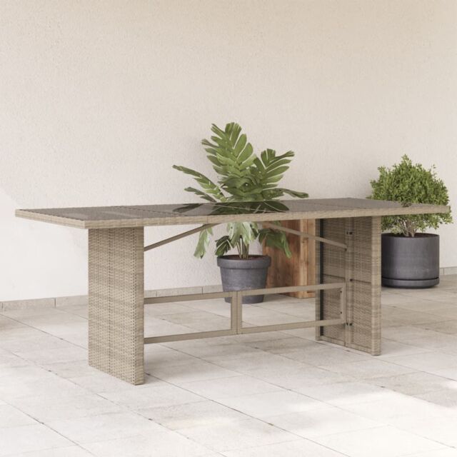 Berkfield Home Garden Table with Glass Top Light Grey 190x80x74 cm Poly Rattan - Size: 190 x 80 x 74 cm - image 1