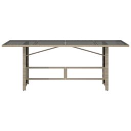 Berkfield Home Garden Table with Glass Top Light Grey 190x80x74 cm Poly Rattan - Size: 190 x 80 x 74 cm - thumbnail 6