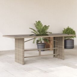 Berkfield Home Garden Table with Glass Top Light Grey 190x80x74 cm Poly Rattan - Size: 190 x 80 x 74 cm - thumbnail 1