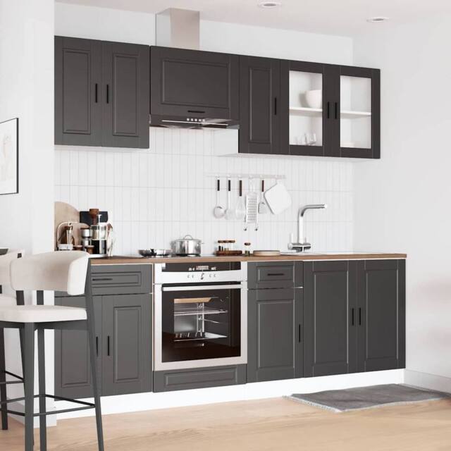 Berkfield Home Elegant 8 Piece Kitchen Cabinet Set Kalmar Black Engineered Wood - image 1