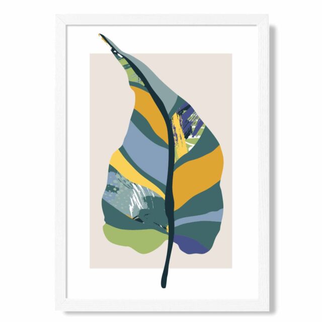 ARTZE Tropical Plant Teal & Green Mid Century Modern Framed Print SIZE: A4 with White Frame - Size: A3 - image 1