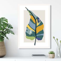ARTZE Tropical Plant Teal & Green Mid Century Modern Framed Print SIZE: A4 with White Frame - Size: A3 - thumbnail 2