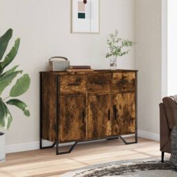 Berkfield Home Sideboard Smoked Oak 97x32.5x74.5 cm Engineered Wood in Brown - thumbnail 3