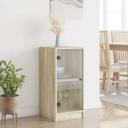 Berkfield Home Side Cabinet with Glass Doors Sonoma Oak 35x37x75.5 cm in Light Brown - thumbnail 3