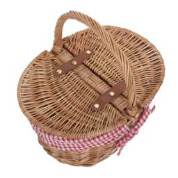 Red Hamper Wicker Childs Light Steamed Finish Cotton Lined Oval Picnic Basket in Red - thumbnail 2