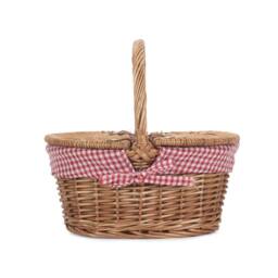 Red Hamper Wicker Childs Light Steamed Finish Cotton Lined Oval Picnic Basket in Red - thumbnail 3