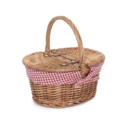 Red Hamper Wicker Childs Light Steamed Finish Cotton Lined Oval Picnic Basket in Red - thumbnail 1