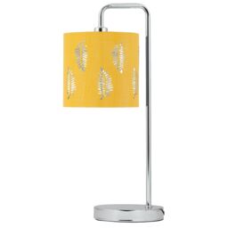 First Choice Lighting Chrome Arched Table Lamp with Ochre Fern Cut Out Shade in Silver