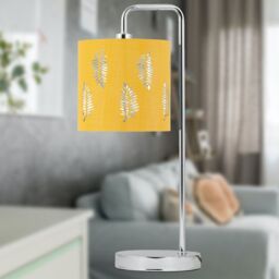 First Choice Lighting Chrome Arched Table Lamp with Ochre Fern Cut Out Shade in Silver - thumbnail 6