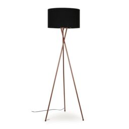 ValueLights Camden Copper Metal Tripod Floor Lamp with Drum Lamp Shade & Bulb in Black - thumbnail 3