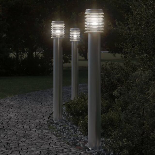 Berkfield Home Outdoor Floor Lamps 3pcs Silver 110cm Stainless Steel - image 1
