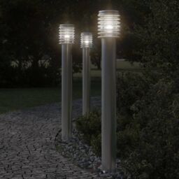 Berkfield Home Outdoor Floor Lamps 3pcs Silver 110cm Stainless Steel - thumbnail 1