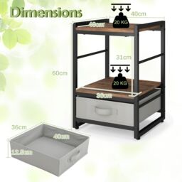 Costway Bedroom Nightstand Bedside Table w/Fabric Drawer & Open Shelf-Coffee in Brown - thumbnail 2