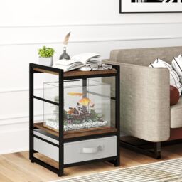 Costway Bedroom Nightstand Bedside Table w/Fabric Drawer & Open Shelf-Coffee in Brown - thumbnail 6