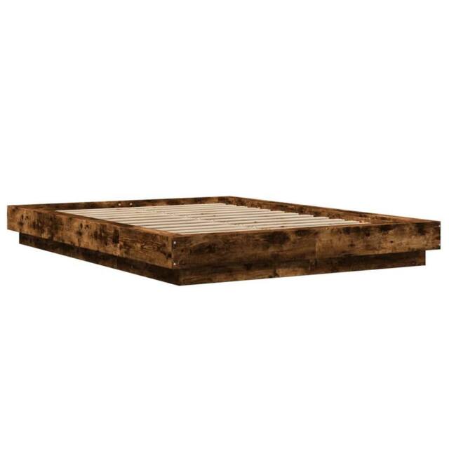 Berkfield Home Durable Bed Frame with LED Lights without Mattress Smoked Oak 120 in Brown - image 1