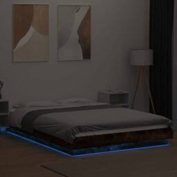 Berkfield Home Durable Bed Frame with LED Lights without Mattress Smoked Oak 120 in Brown - thumbnail 4