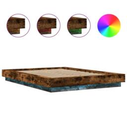 Berkfield Home Durable Bed Frame with LED Lights without Mattress Smoked Oak 120 in Brown - thumbnail 8