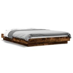 Berkfield Home Durable Bed Frame with LED Lights without Mattress Smoked Oak 120 in Brown - thumbnail 3