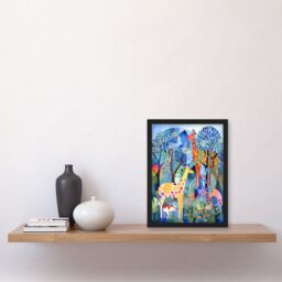 Artery8 Grazing Animals Folk Art Watercolour Painting Artwork Framed Wall Art Print A4 in Black - thumbnail 2