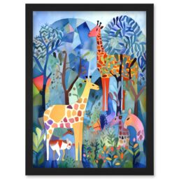 Artery8 Grazing Animals Folk Art Watercolour Painting Artwork Framed Wall Art Print A4 in Black - thumbnail 1