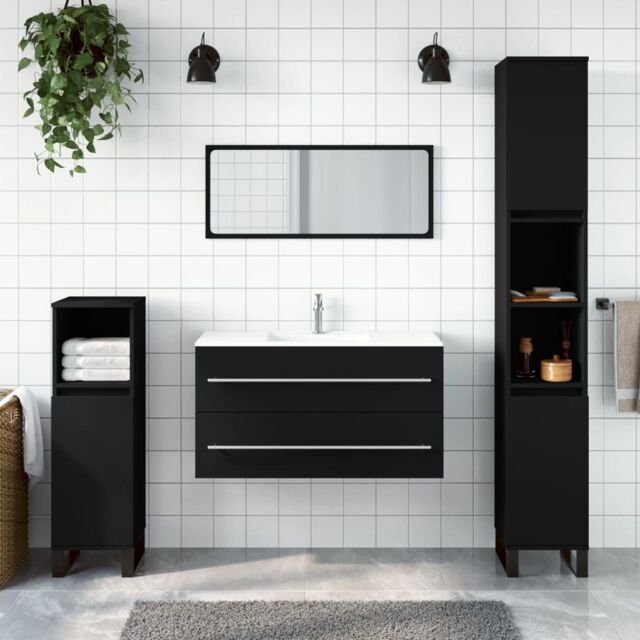 Berkfield Home Bathroom Cabinet with Mirror Black Engineered Wood - image 1
