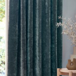 Yard Heavy Chenille Velvet Room Darkening Pencil Pleat Curtain Pair in Blue - Size: 168 cm width x 183 cm drop - thumbnail 3