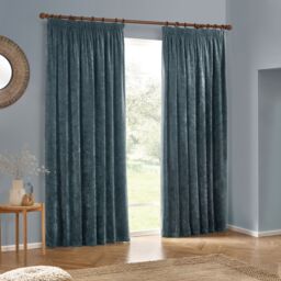 Yard Heavy Chenille Velvet Room Darkening Pencil Pleat Curtain Pair in Blue - Size: 168 cm width x 183 cm drop - thumbnail 5