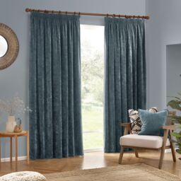 Yard Heavy Chenille Velvet Room Darkening Pencil Pleat Curtain Pair in Blue - Size: 168 cm width x 183 cm drop - thumbnail 2