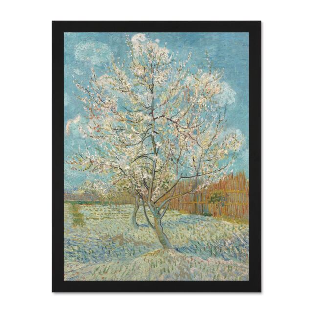 "Artery8 Wall Art Print Van Gogh The Pink Peach Tree Large Framed Wall Décor Art in Black - Size: W18"" x H24""" - image 1