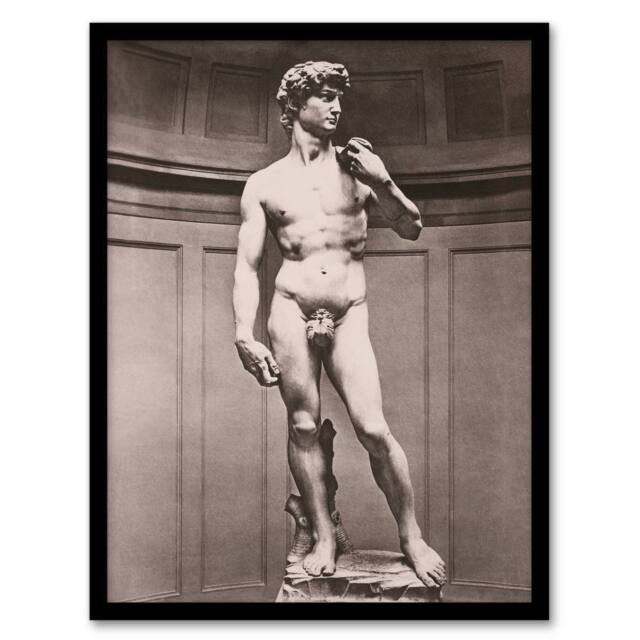 "Artery8 Statue of David Photograph Michelangelo Vintage Framed Wall Art Print in Grey - Size: W12"" x H16""" - image 1