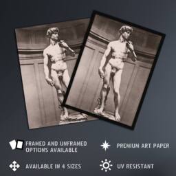"Artery8 Statue of David Photograph Michelangelo Vintage Framed Wall Art Print in Grey - Size: W12"" x H16""" - thumbnail 2