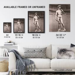 "Artery8 Statue of David Photograph Michelangelo Vintage Framed Wall Art Print in Grey - Size: W12"" x H16""" - thumbnail 3