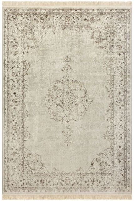 THE RUGS Oriental Velvet Vintage Medallion Rug - Fringed Viscose Carpet in Cream - Size: 160 cm x 230 cm - image 1