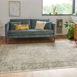 THE RUGS Oriental Velvet Vintage Medallion Rug - Fringed Viscose Carpet in Cream - Size: 160 cm x 230 cm - thumbnail 3