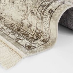 THE RUGS Oriental Velvet Vintage Medallion Rug - Fringed Viscose Carpet in Cream - Size: 160 cm x 230 cm - thumbnail 2