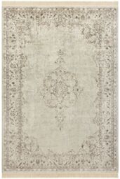 THE RUGS Oriental Velvet Vintage Medallion Rug - Fringed Viscose Carpet in Cream - Size: 160 cm x 230 cm - thumbnail 1
