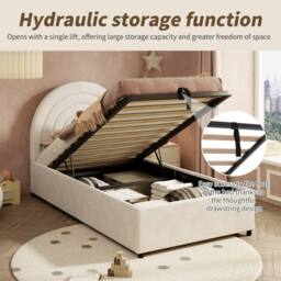 ModernLuxe Kids single upholstered bed with hydraulic storage & headboard in Beige - thumbnail 7