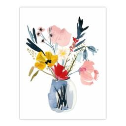 "Artery8 Spring Wildflower Bouquet in Vase Watercolour Wall Art Print - Size: W18"" x H24""" - thumbnail 1