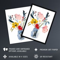 "Artery8 Spring Wildflower Bouquet in Vase Watercolour Wall Art Print - Size: W18"" x H24""" - thumbnail 2