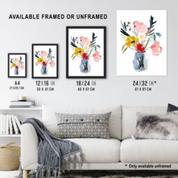 "Artery8 Spring Wildflower Bouquet in Vase Watercolour Wall Art Print - Size: W18"" x H24""" - thumbnail 3